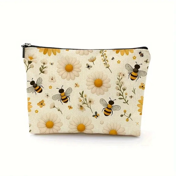 NEW Canvas Bag, bumble bees, cosmetic, toiletry, and make-up bag, zipper bag - Picture 1 of 1